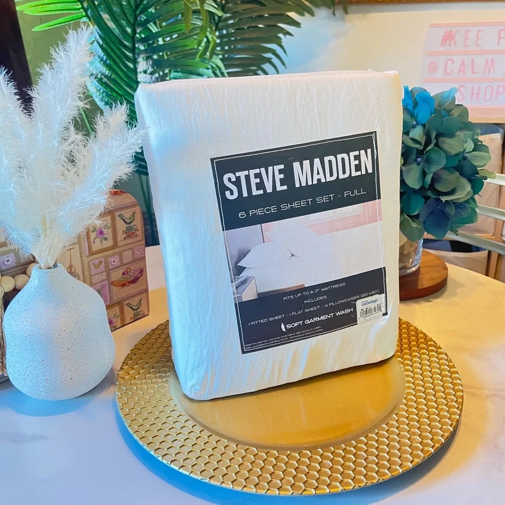 NEW Steve Madden 6 Piece Sheet Set Full Size | Soft Garment Wash White